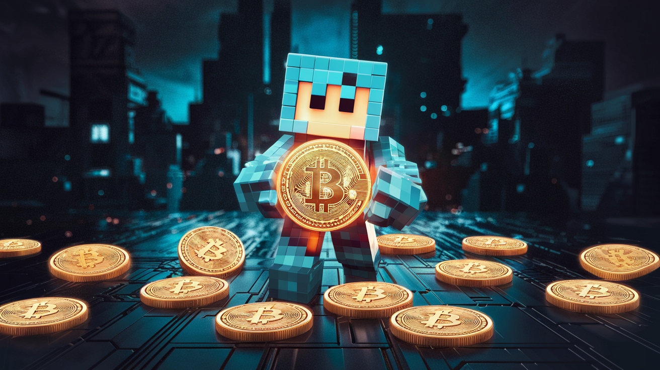 Dramatic Crypto Gaming Scene with Bitcoin